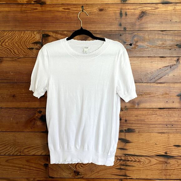 J. Crew white sweater tee with needle point collar size L - Picture 1 of 5